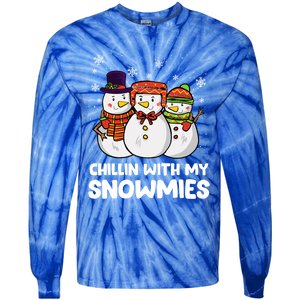 Chillin With My Snowmies Christmas Friends Winter Snow Gift Tie-Dye Long Sleeve Shirt