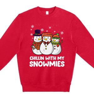 Chillin With My Snowmies Christmas Friends Winter Snow Gift Premium Crewneck Sweatshirt