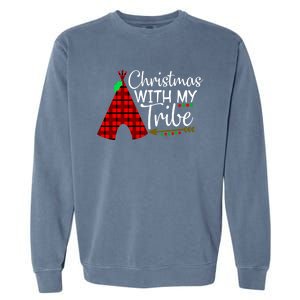 Christmas With My Tribe Red Plaid Family Matching Outfit Funny Gift Garment-Dyed Sweatshirt