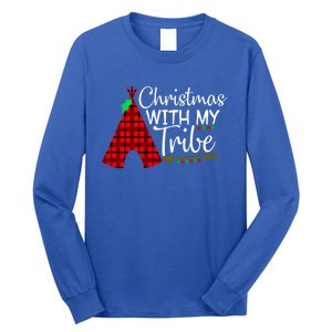 Christmas With My Tribe Red Plaid Family Matching Outfit Funny Gift Long Sleeve Shirt