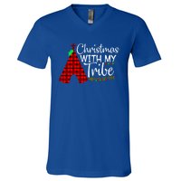 Christmas With My Tribe Red Plaid Family Matching Outfit Funny Gift V-Neck T-Shirt