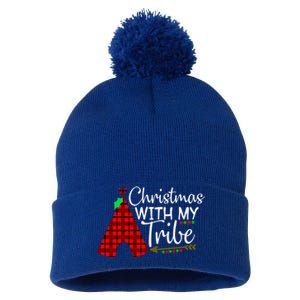 Christmas With My Tribe Red Plaid Family Matching Outfit Funny Gift Pom Pom 12in Knit Beanie