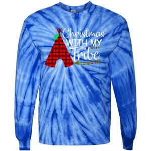 Christmas With My Tribe Red Plaid Family Matching Outfit Funny Gift Tie-Dye Long Sleeve Shirt