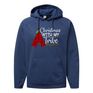 Christmas With My Tribe Red Plaid Family Matching Outfit Funny Gift Performance Fleece Hoodie