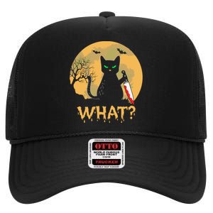 Cat What Murderous Black Cat Halloween Day High Crown Mesh Back Trucker Hat