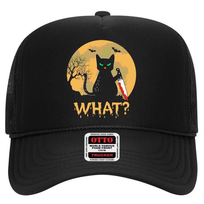 Cat What Murderous Black Cat Halloween Day High Crown Mesh Back Trucker Hat