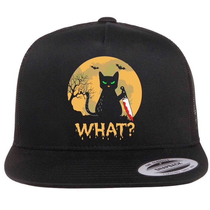 Cat What Murderous Black Cat Halloween Day Flat Bill Trucker Hat