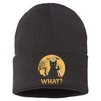 Cat What Murderous Black Cat Halloween Day Sustainable Knit Beanie