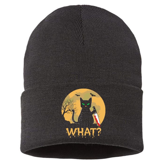 Cat What Murderous Black Cat Halloween Day Sustainable Knit Beanie