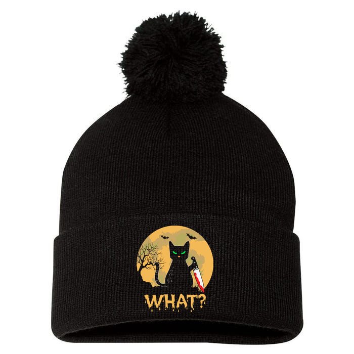 Cat What Murderous Black Cat Halloween Day Pom Pom 12in Knit Beanie