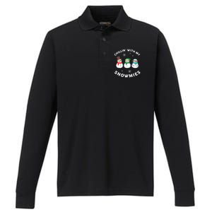 Chillin With My Snowmies Cute Snow Ugly Christmas Sweater Gift Performance Long Sleeve Polo