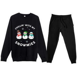 Chillin With My Snowmies Cute Snow Ugly Christmas Sweater Gift Premium Crewneck Sweatsuit Set