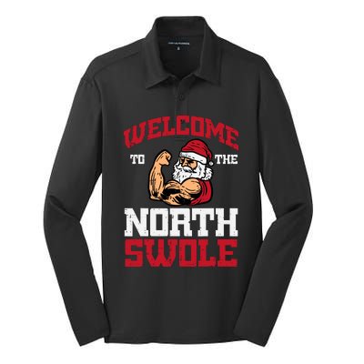 Christmas Welcome North Swole Xmas Muscle Gym Silk Touch Performance Long Sleeve Polo