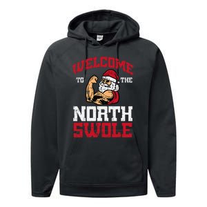 Christmas Welcome North Swole Xmas Muscle Gym Performance Fleece Hoodie