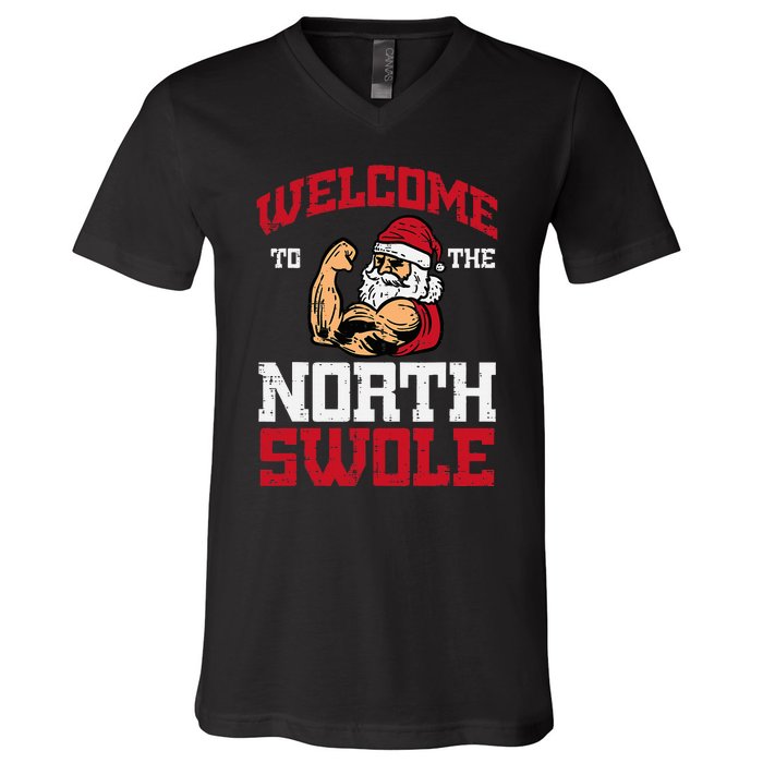 Christmas Welcome North Swole Xmas Muscle Gym V-Neck T-Shirt