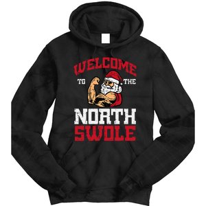 Christmas Welcome North Swole Xmas Muscle Gym Tie Dye Hoodie