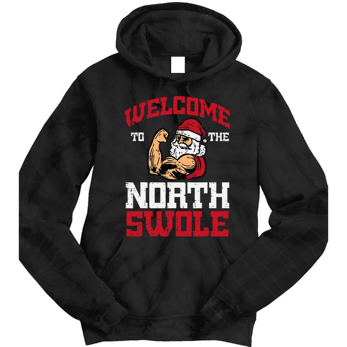 Christmas Welcome North Swole Xmas Muscle Gym Tie Dye Hoodie