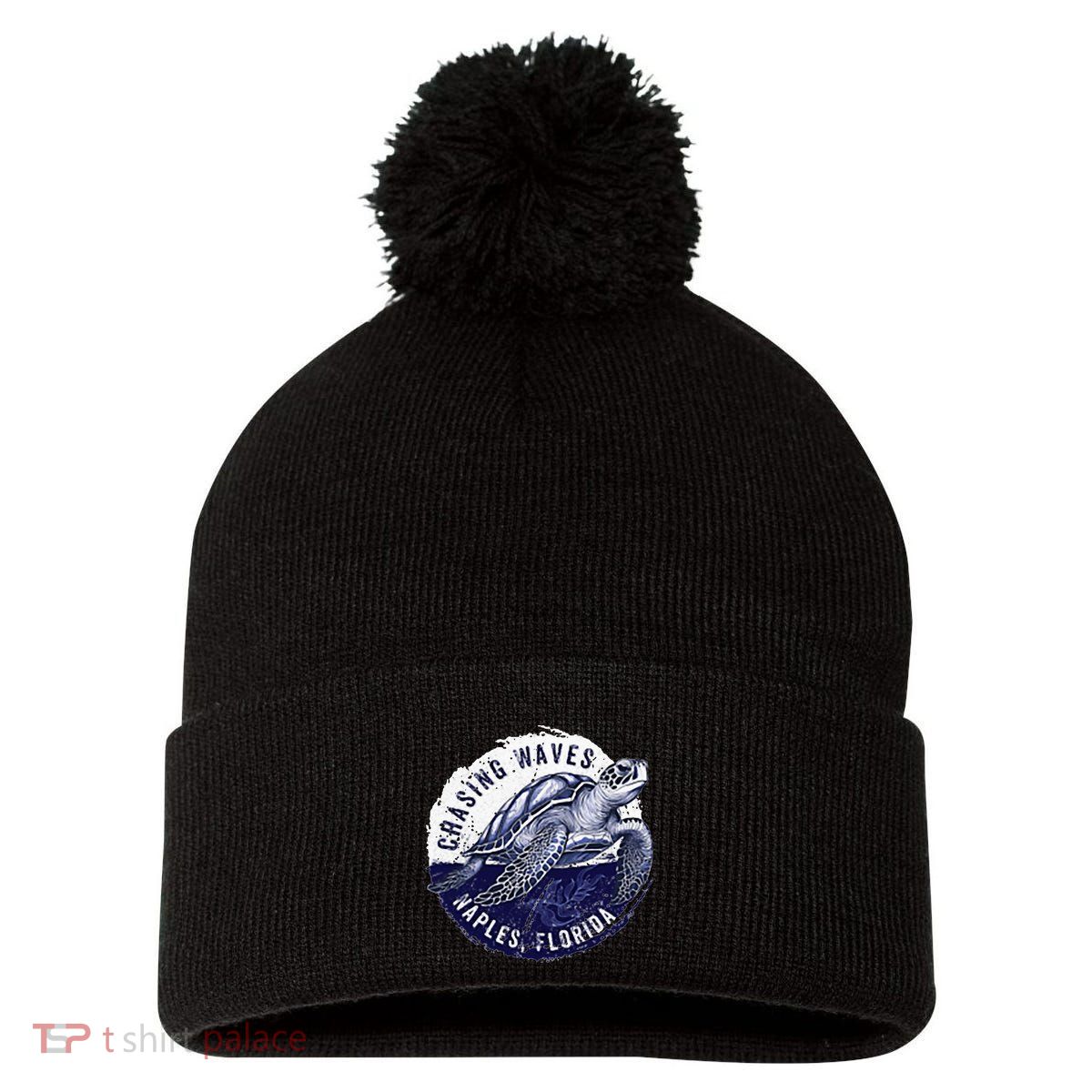 Chasing Waves Naples Florida Pom Pom 12in Knit Beanie