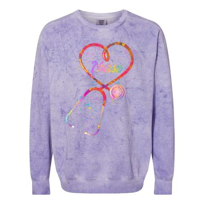 Cute Watercolor Nurse Heart Stethoscope Colorblast Crewneck Sweatshirt