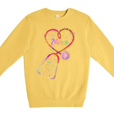 Cute Watercolor Nurse Heart Stethoscope Premium Crewneck Sweatshirt