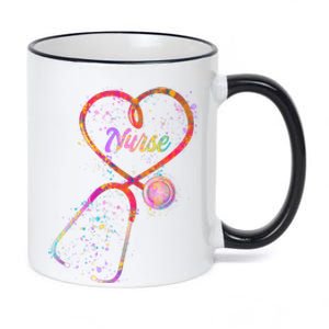 Cute Watercolor Nurse Heart Stethoscope 11oz Black Color Changing Mug