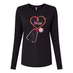 Cute Watercolor Nurse Heart Stethoscope Womens Cotton Relaxed Long Sleeve T-Shirt