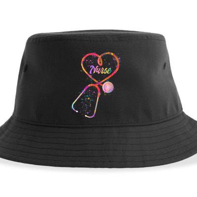 Cute Watercolor Nurse Heart Stethoscope Sustainable Bucket Hat