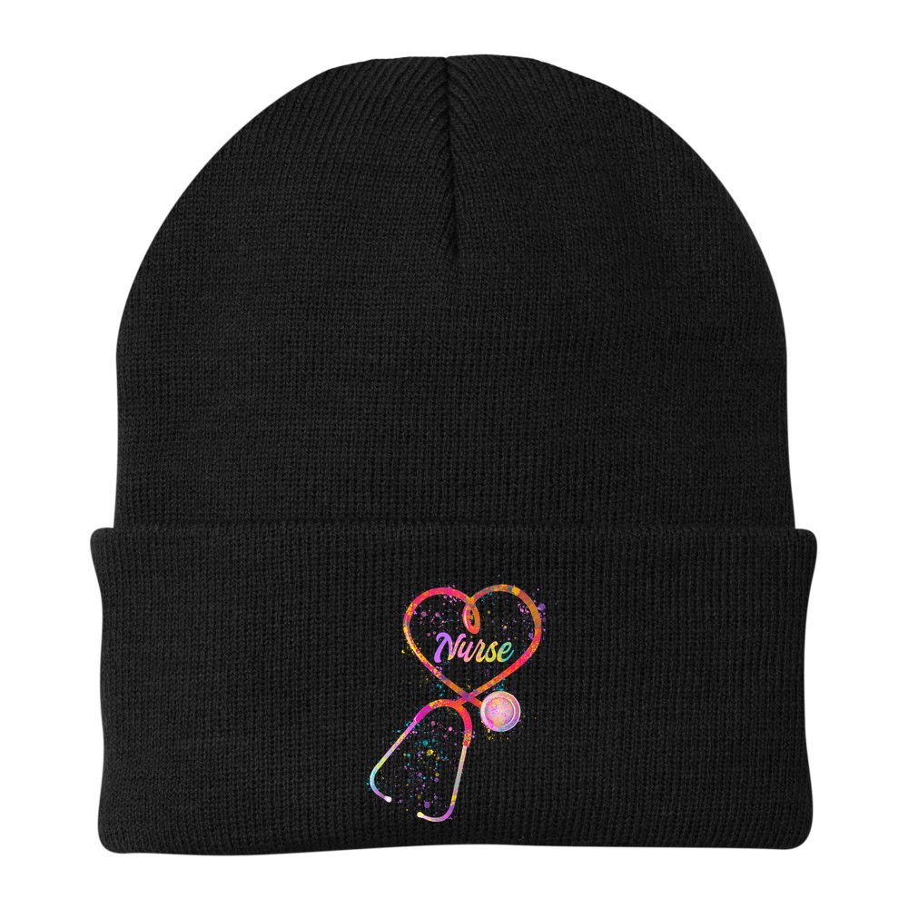 Cute Watercolor Nurse Heart Stethoscope Beanie