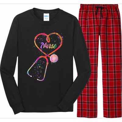 Cute Watercolor Nurse Heart Stethoscope Long Sleeve Pajama Set