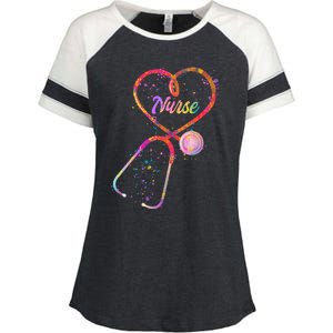 Cute Watercolor Nurse Heart Stethoscope Enza Ladies Jersey Colorblock Tee