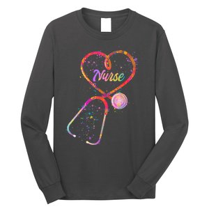 Cute Watercolor Nurse Heart Stethoscope Long Sleeve Shirt