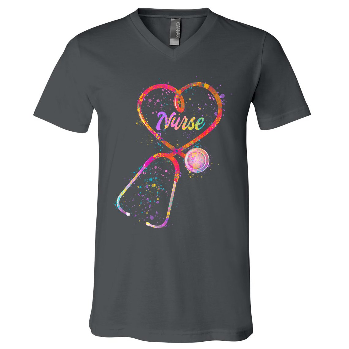 Cute Watercolor Nurse Heart Stethoscope V-Neck T-Shirt