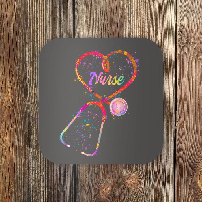 Cute Watercolor Nurse Heart Stethoscope Coaster