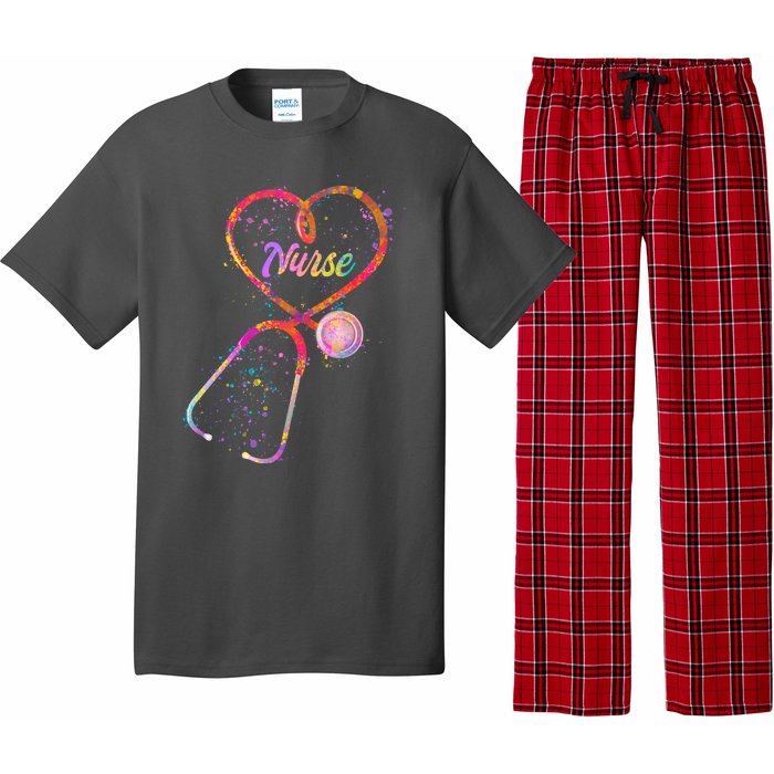 Cute Watercolor Nurse Heart Stethoscope Pajama Set