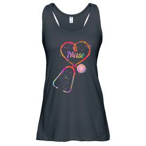 Cute Watercolor Nurse Heart Stethoscope Ladies Essential Flowy Tank