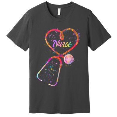 Cute Watercolor Nurse Heart Stethoscope Premium T-Shirt