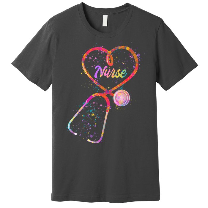 Cute Watercolor Nurse Heart Stethoscope Premium T-Shirt