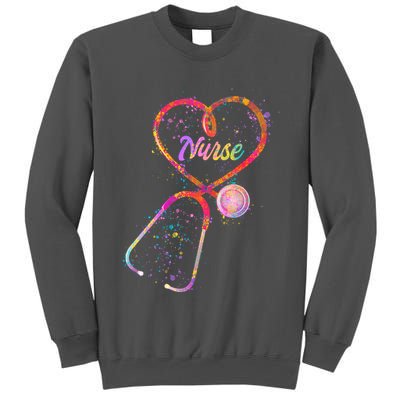 Cute Watercolor Nurse Heart Stethoscope Tall Sweatshirt