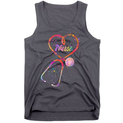 Cute Watercolor Nurse Heart Stethoscope Tank Top