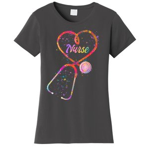 Cute Watercolor Nurse Heart Stethoscope Women's T-Shirt