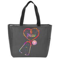 Cute Watercolor Nurse Heart Stethoscope Zip Tote Bag