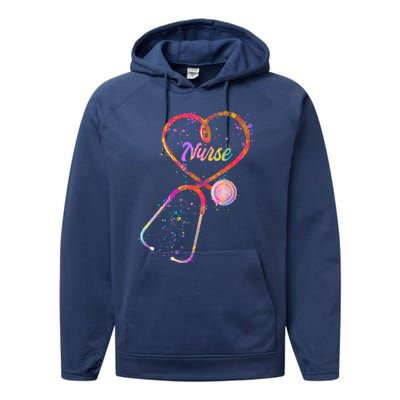 Cute Watercolor Nurse Heart Stethoscope Performance Fleece Hoodie