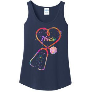 Cute Watercolor Nurse Heart Stethoscope Ladies Essential Tank