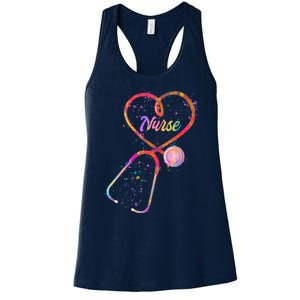 Cute Watercolor Nurse Heart Stethoscope Women's Racerback Tank