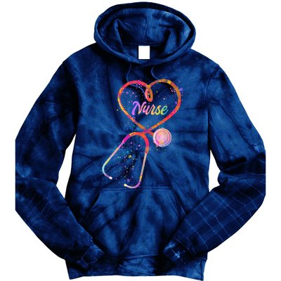 Cute Watercolor Nurse Heart Stethoscope Tie Dye Hoodie