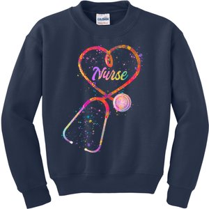 Cute Watercolor Nurse Heart Stethoscope Kids Sweatshirt