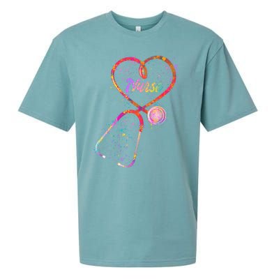 Cute Watercolor Nurse Heart Stethoscope Sueded Cloud Jersey T-Shirt