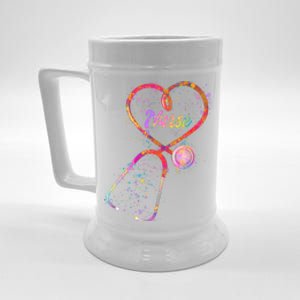 Cute Watercolor Nurse Heart Stethoscope Beer Stein