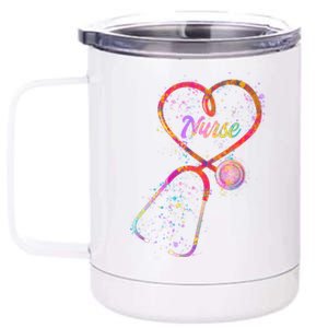 Cute Watercolor Nurse Heart Stethoscope 12 oz Stainless Steel Tumbler Cup