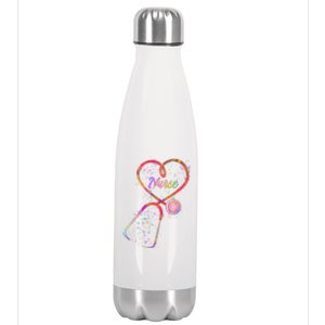 Cute Watercolor Nurse Heart Stethoscope Stainless Steel Insulated Water Bottle